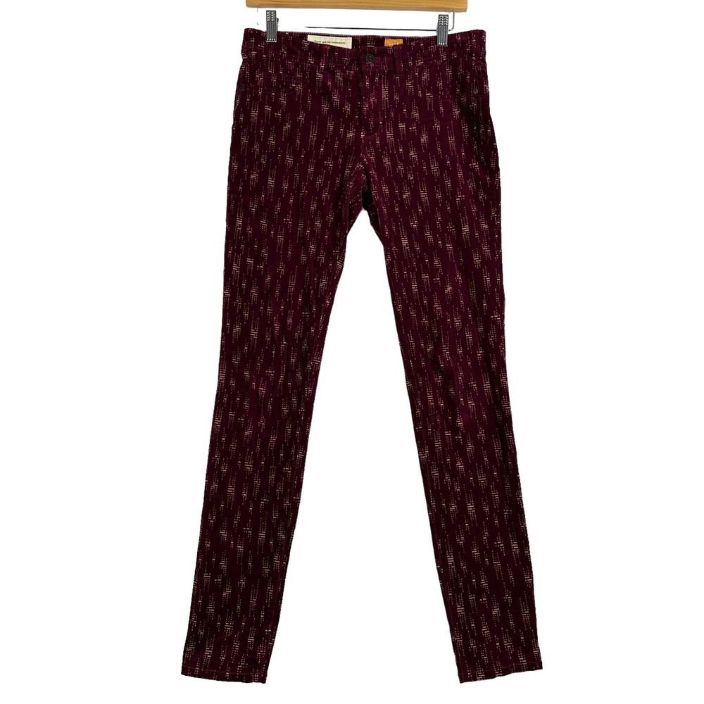 Anthropologie Pilcro And the Letterpress Corduroy Pants 28 Burgundy Print Skinny